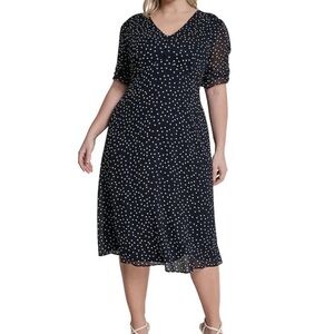 DKNY by Donna Karan Plus Size Short Sleeve Dot Print Midi Dress
